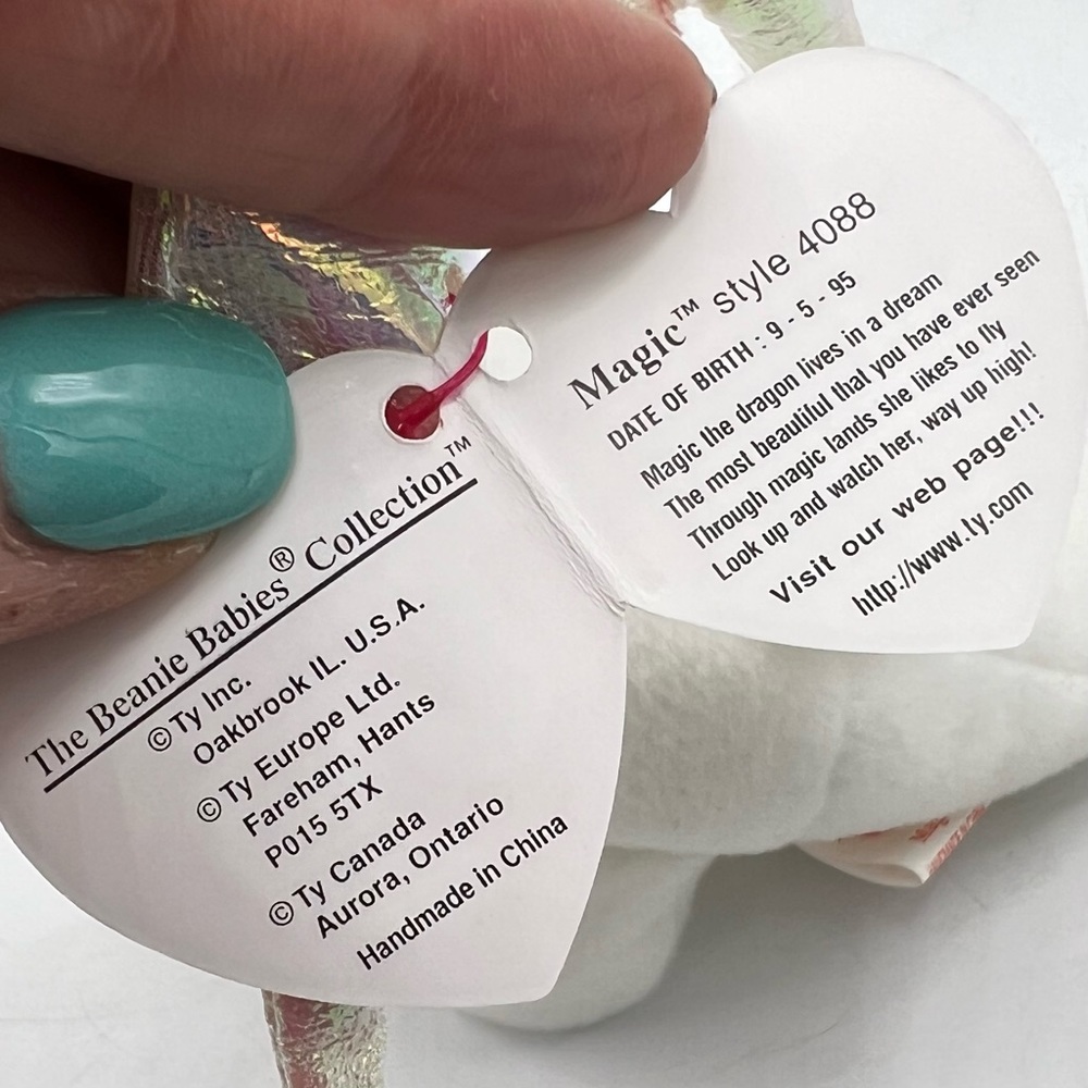 Vintage 1995 Ty Magic the Dragon Beanie Babies Collection RARE Plush PVC Pellets - Picture 5 of 17